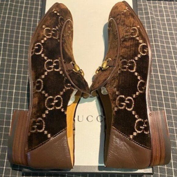 Gucci Quentin Brown Velvet GG Horsebit Loafers Size 7.5 - Picture 3 of 7
